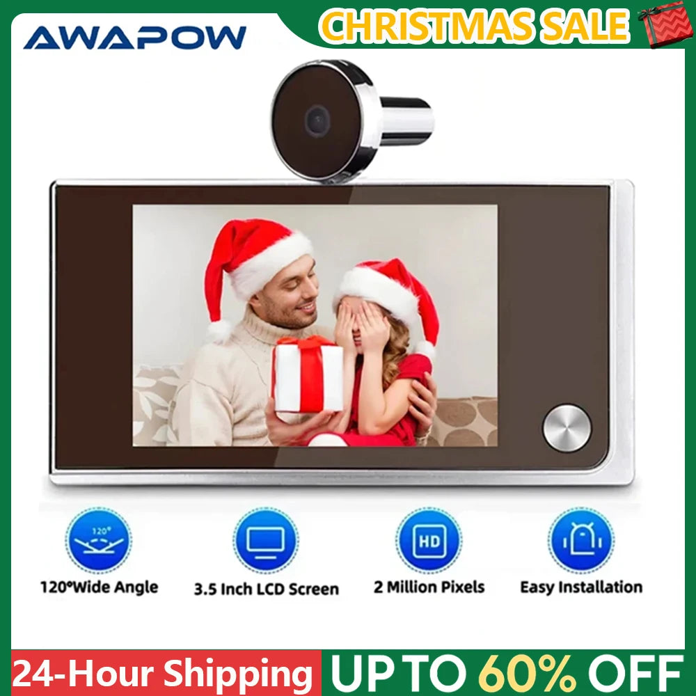 Awapow 3.5 Inch Doorbell Peephole Viewer Digital Door Camera 120° LCD 2 Million HD Pixels Cat Eye Door Bell Outdoor Monitor