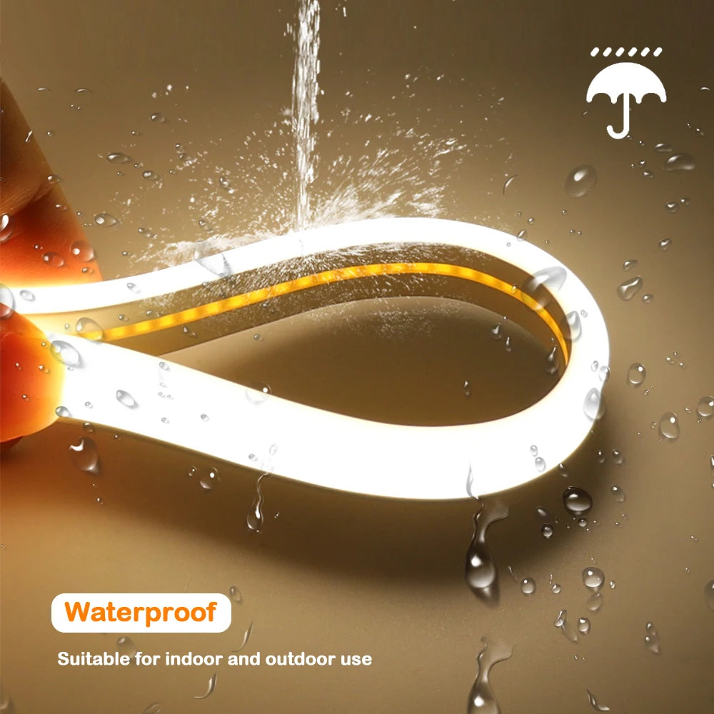 LED Strip COB Neon Light 12V 24V Front+Side Glow Flexible COB LED Tape 320LEDs High Density Linear Light Waterproof LED Ribbon