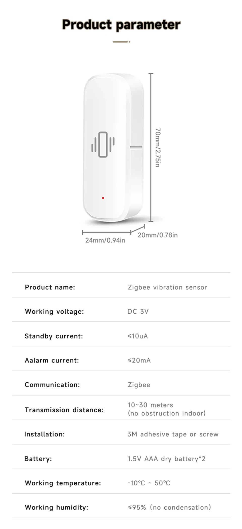 Smart Vibration Sensor ZigBee Sensor Monitor App Control Security Protection Zigbee Sensor Motion Shock Alarm Support Z2M