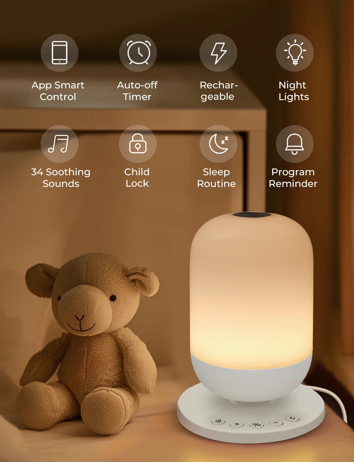 Tuya App Smart White Noise Machine Baby Sleep Sound Machine Colorful Night Lights 34 Soothing Sounds Supports APP Remote Control