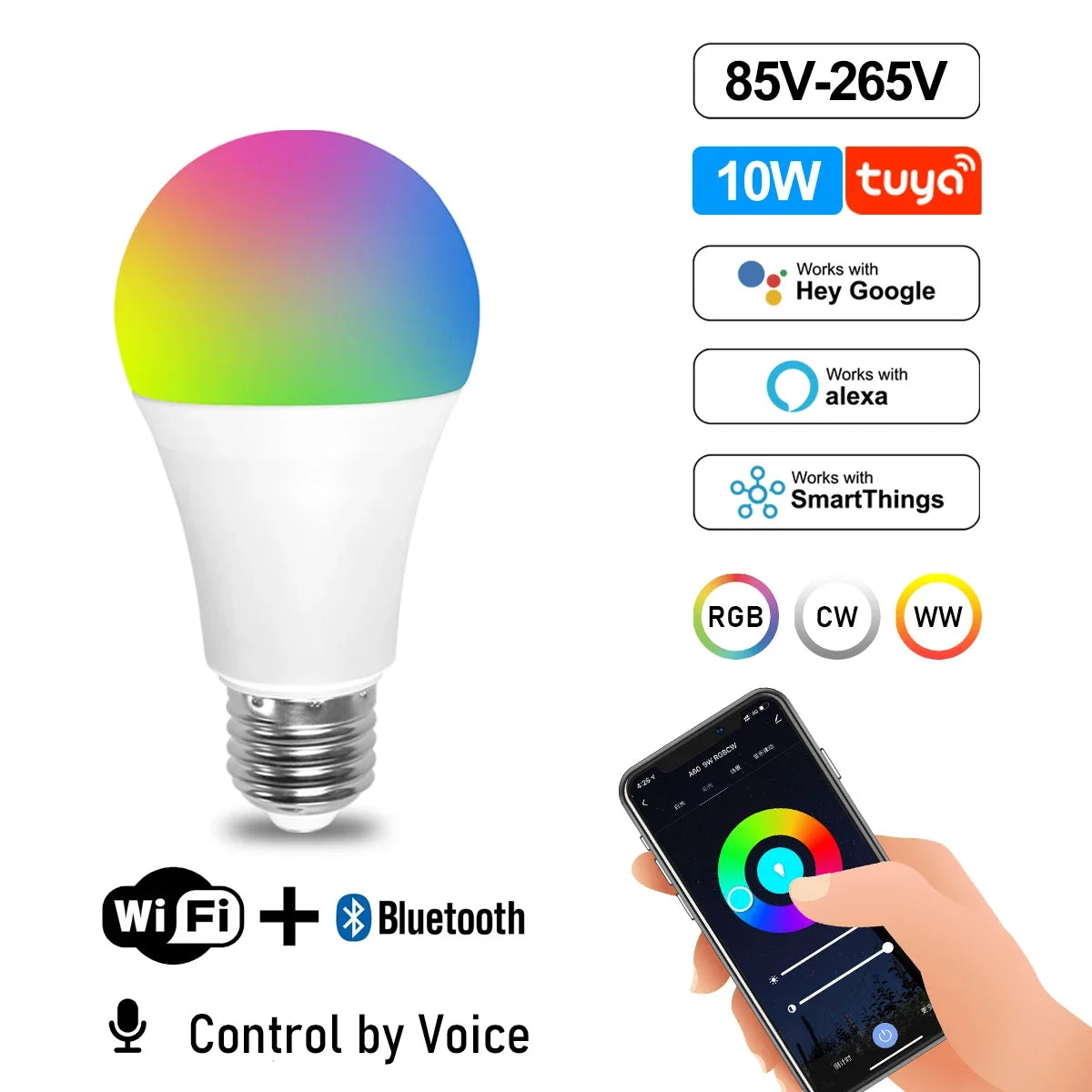 Dimmable Tuya Rgb Smart Bulb Gu10 C37 A60 T37 E14 E27 B22 Light Wifi Led Magic Lamp AC85V-265V Work With Alexa Google Home