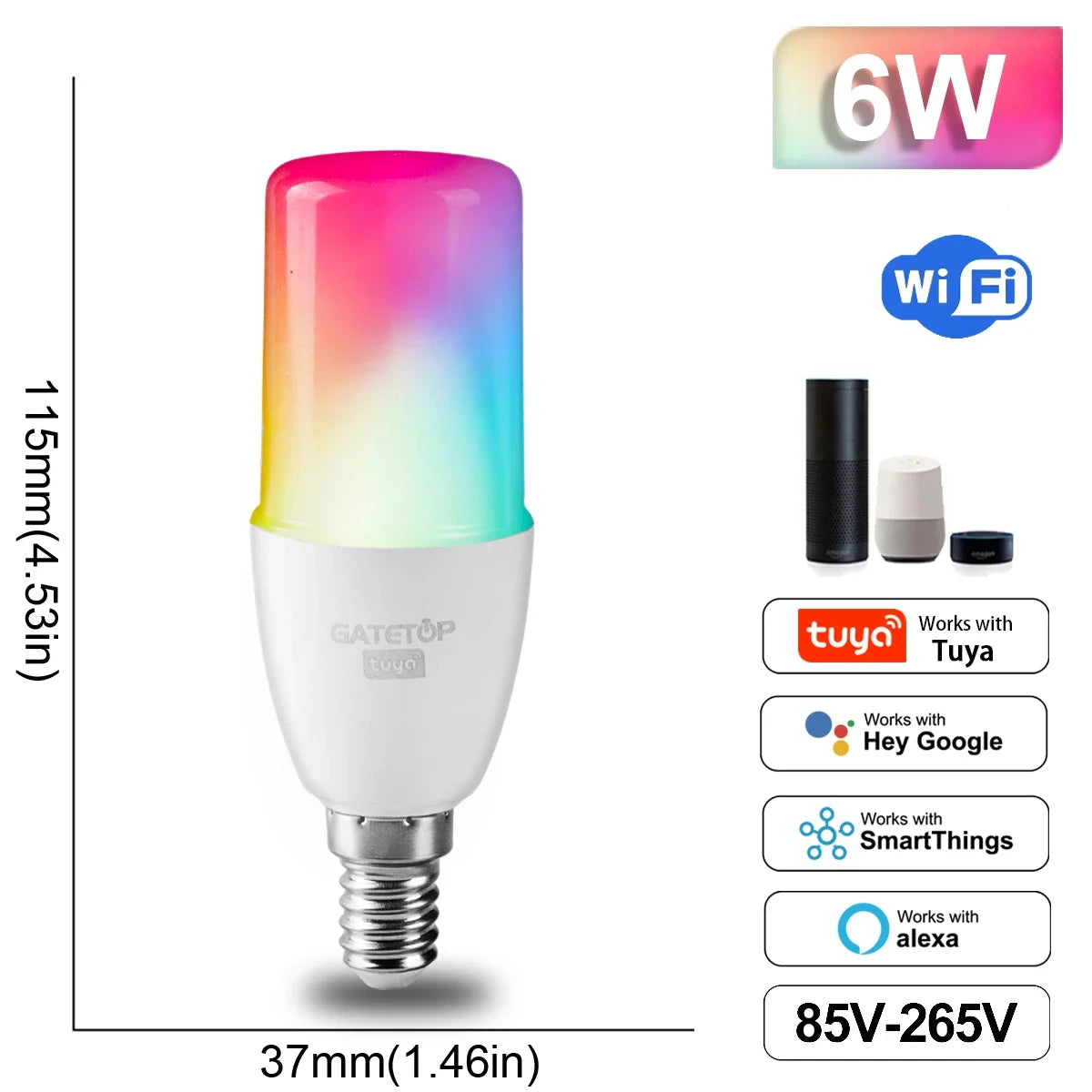 Dimmable Tuya Rgb Smart Bulb Gu10 C37 A60 T37 E14 E27 B22 Light Wifi Led Magic Lamp AC85V-265V Work With Alexa Google Home