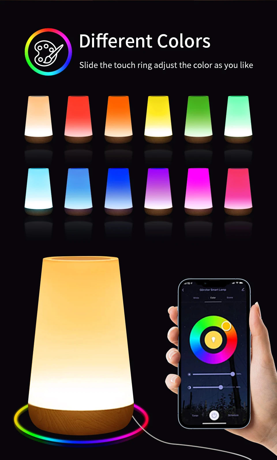 Tuya WiFi Smart Table Lamp Dimmable App Voice Control Desk Lamp RGB Touch Lamps Bedroom Night Light Work with Alexa Google Home