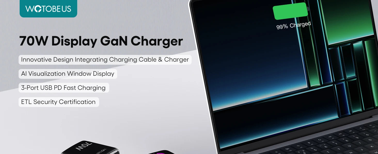70W GaN USB-C Charger With Retractable Cable Power Adapter 65W PPS 45W Fast Charging for iPhone 17 Galaxy MacBook iPad