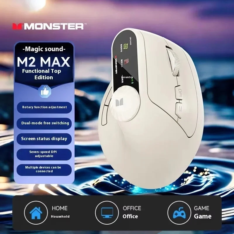 Monster M2 PRO MAX Gaming Mouse Rechargeable Dual Mode DPI Lightweight Custom & Comfortable Ergonomic Vertical Wireless Mouse