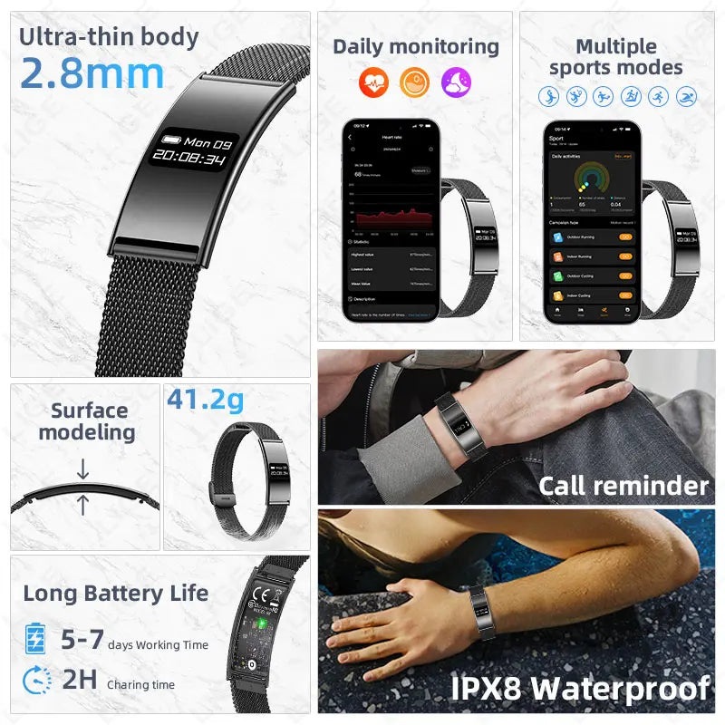 New Smart Bracelet Men Women Health Fitness Tracker Heart Rate HRV Monitor Sport Band Call Reminder Smart Watch for Android iOS