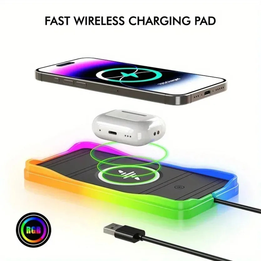 Car 100W Wireless Charger Pad ON/OFF RGB Anti Slip Base Phone Holder for iPhone 16-12 Samsung Xiaomi AirPods Pro 2 Fast Charging