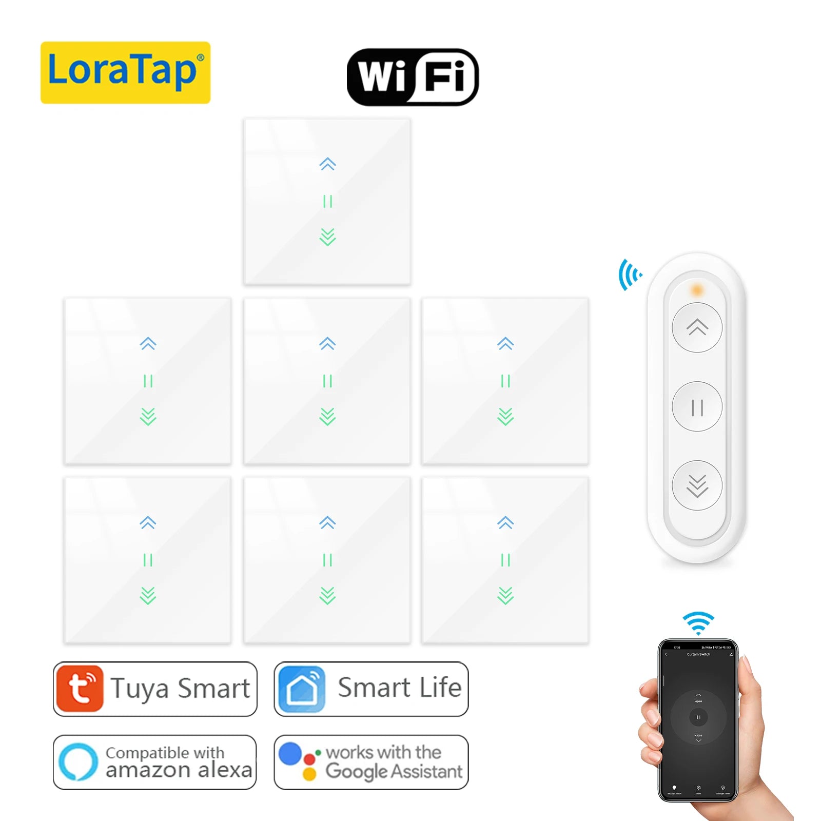 LoraTap Curtain Roller Shutter WiFi Blinds Switch Backlight Tubular Motor Tuya Smart Life App Google Home Alexa Echo