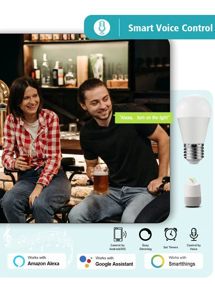 Dimmable Tuya Rgb Smart Bulb Gu10 C37 A60 T37 E14 E27 B22 Light Wifi Led Magic Lamp AC85V-265V Work With Alexa Google Home