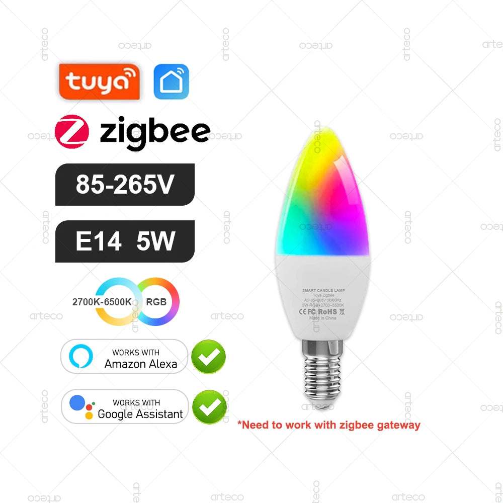 Tuya E27 GU10 E14 Bulb WiFi Zigbee Bluetooth,Dimmable Smart LED Lamp 2700-6500K RGBCW,LED Light Bulb Work With Alexa Google Home