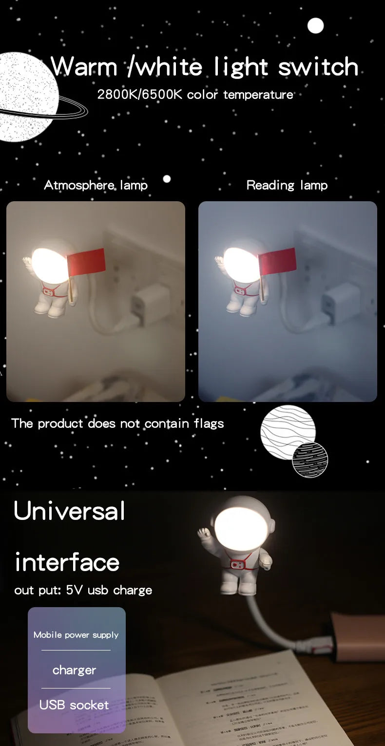 Astronaut USB Night Light Voice Control Mini LED USB Plug Eyes Protection LED Sound Sensor Bedroom Reading Desk Lamp Gift