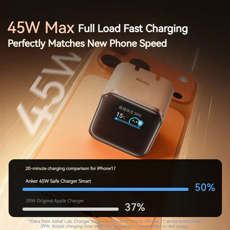 Anker Nano Smart 45W Type C Charger Fast Charging Compact and Foldable Plug USB C Charger Block for iphone 17 and more