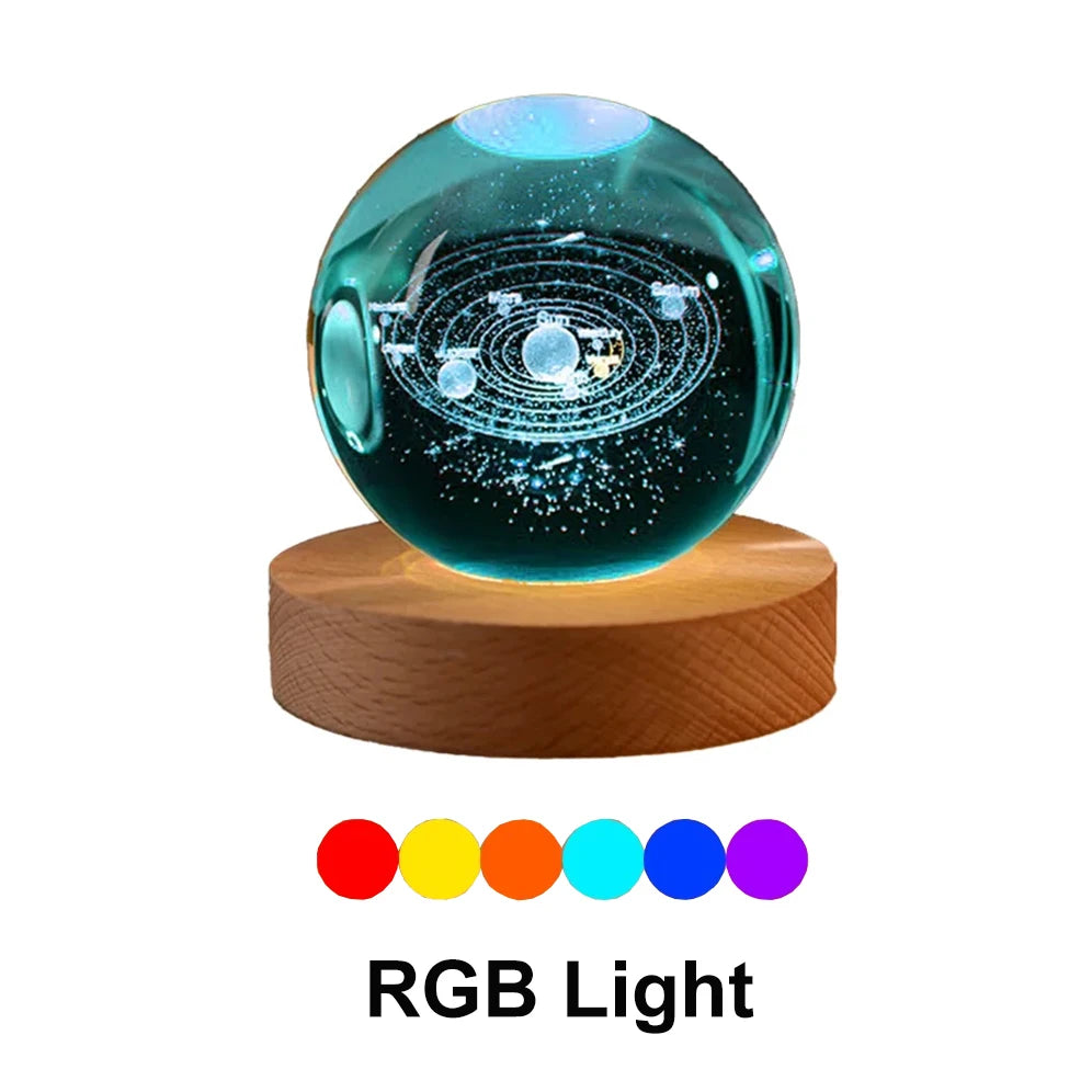 6cm Bedside RGB Lamp Solar Theme Cosmos Series Crystal Ball Night Lights Milky Way Moon Small Ornaments for Desk Creative Gift