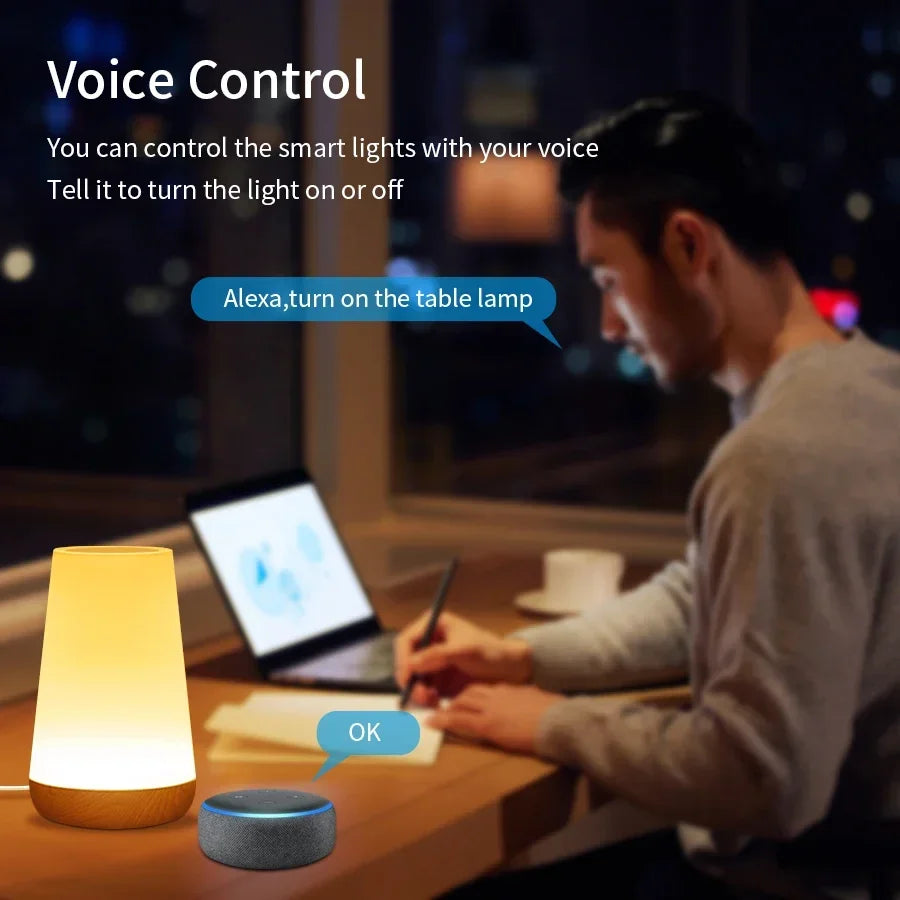 Tuya Wifi LED Smart Night Lights Dimmable Touch Table Lamp RGB Table Bedside Lamp Voice APP Control Google Home Alexa Smartlife