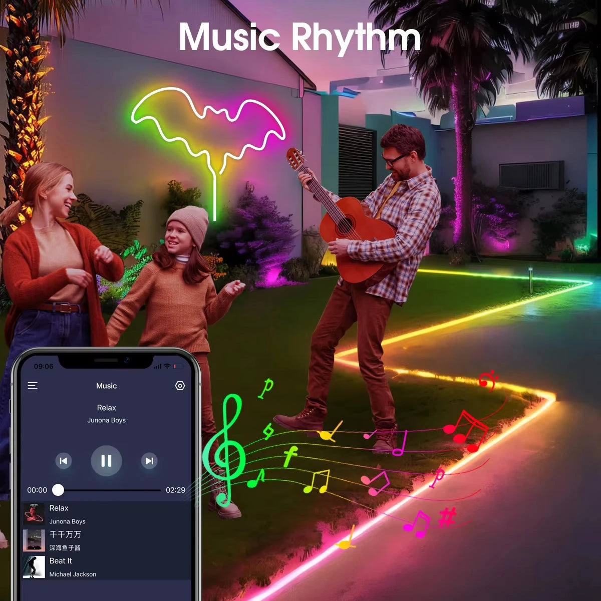 5V USB RGBIC Neon LED Strip Lights with Bluetooth APP Control Music Sync Waterproof Flexible Tape for Gaming Room Party Decor