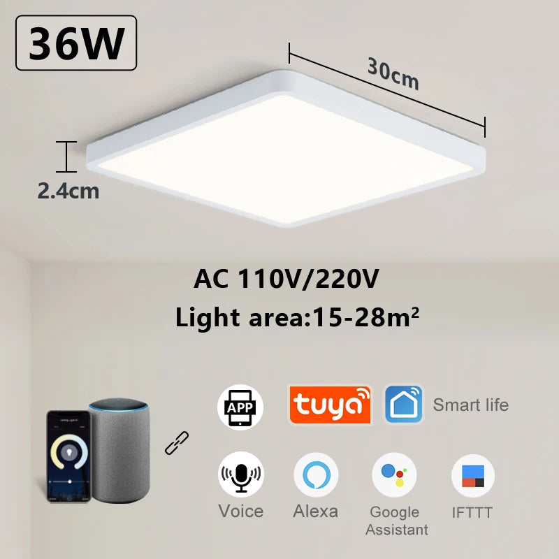 MARPOU Tuya Smart LED Ceiling Lamp Wood Grain App Voice Control Alexa/Google Remote Control Square Ceiling Lights Living Room
