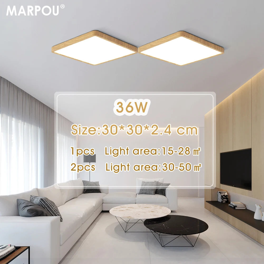 Smart LED Ceiling Lamp Wood Grain App Voice Control Alexa/Google Remote Control Square Ceiling Lights Living Room