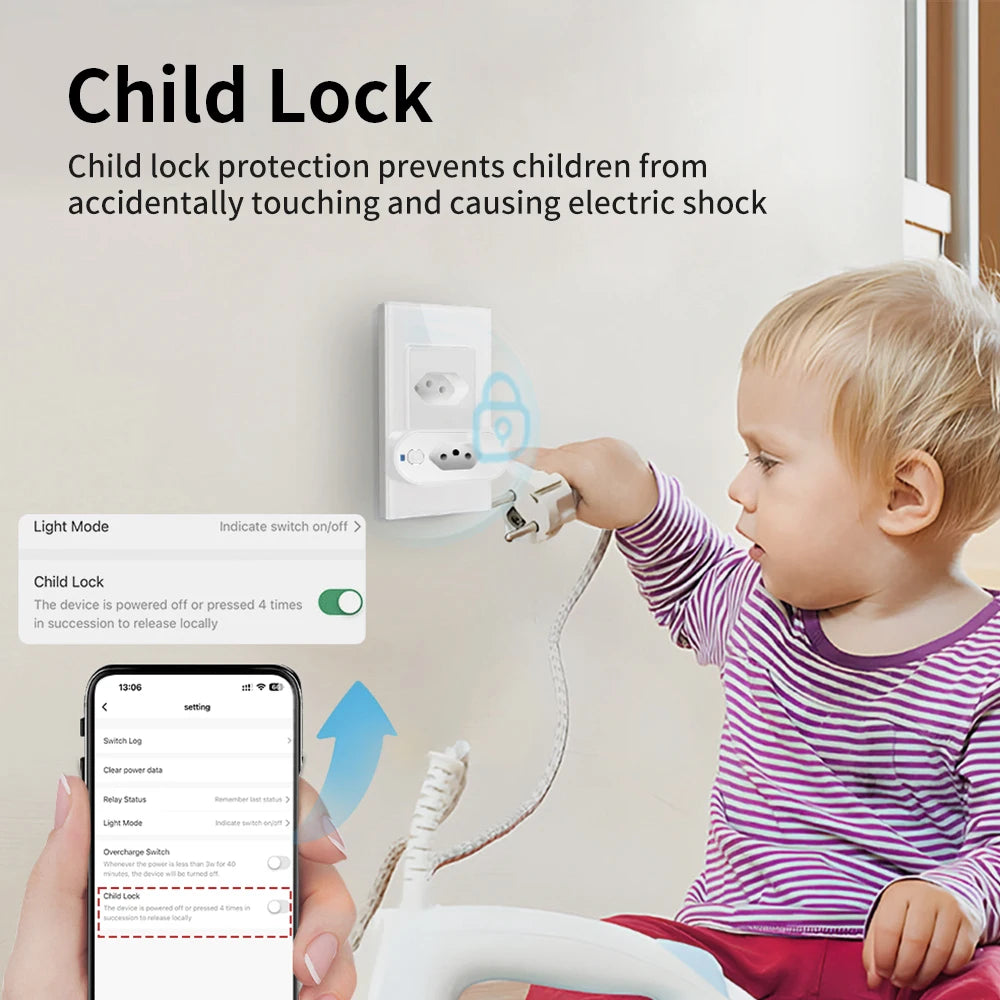 TNCE Tuya Brazil Plug 16/20A WiFi or Zigbee, socket with Power Monitor,Smart Life APP Remote control,Voice for Google Home Alexa