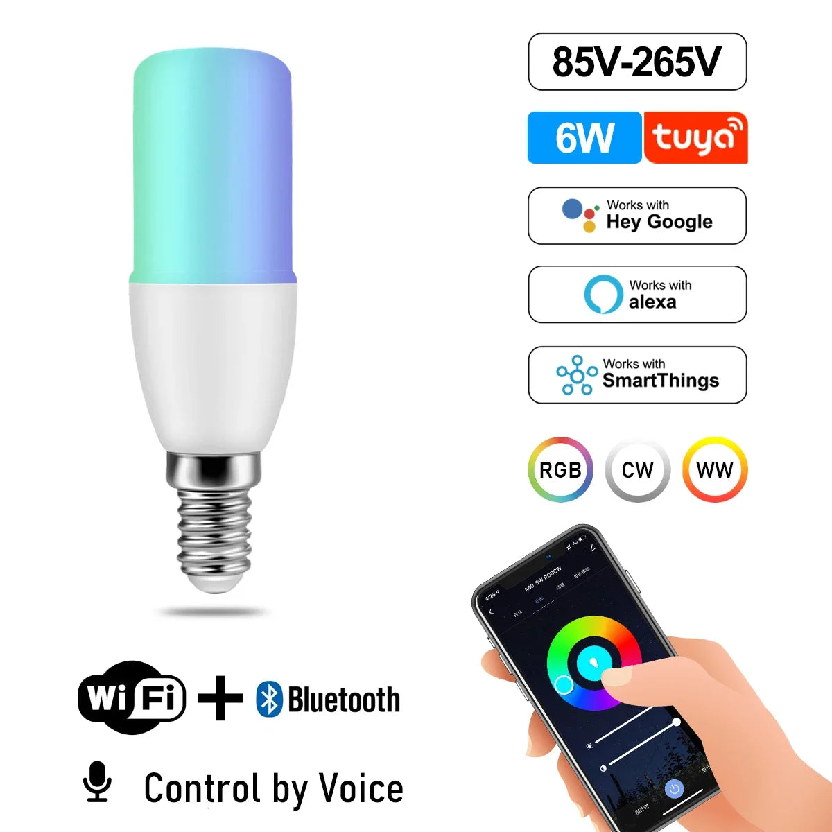 Dimmable Tuya Rgb Smart Bulb Gu10 C37 A60 T37 E14 E27 B22 Light Wifi Led Magic Lamp AC85V-265V Work With Alexa Google Home