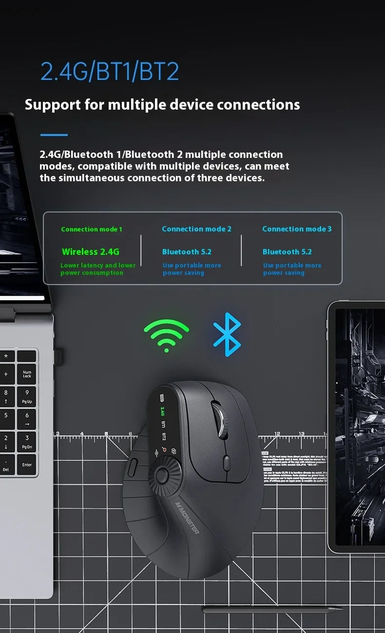 Monster M2 PRO MAX Gaming Mouse Rechargeable Dual Mode DPI Lightweight Custom & Comfortable Ergonomic Vertical Wireless Mouse