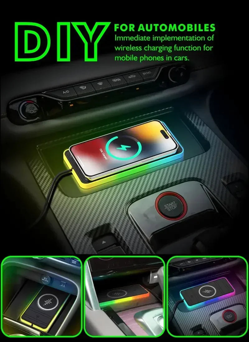 Car 100W Wireless Charger Pad ON/OFF RGB Anti Slip Base Phone Holder for iPhone 16-12 Samsung Xiaomi AirPods Pro 2 Fast Charging
