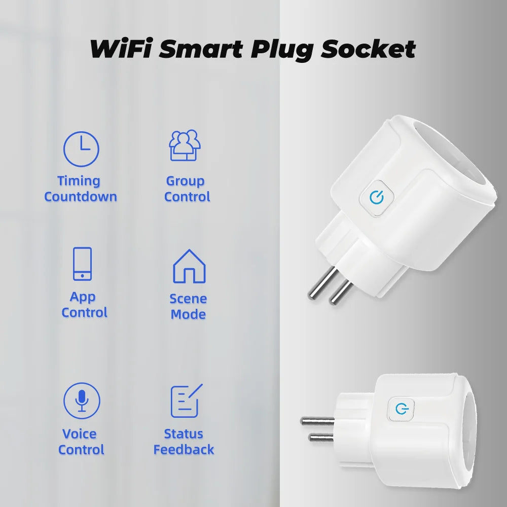 Tuya WiFi Smart Plug 16A/20A EU Smart Socket With Power Monitoring Timing Function Smart Life APP Voice Control Via Alexa Google