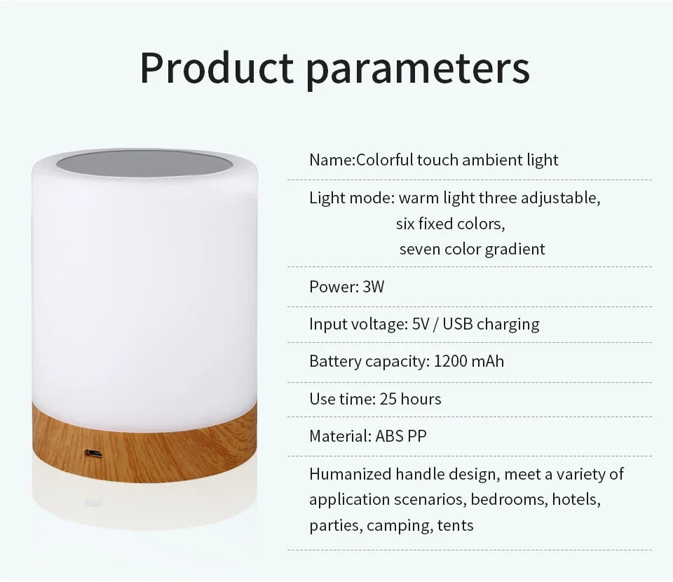 Touch Bedside Table Lamp RGB USB Rechargeable Night Light NightStand Desk Lamp Bedroom Decoration Kids Gift Dining Table Light