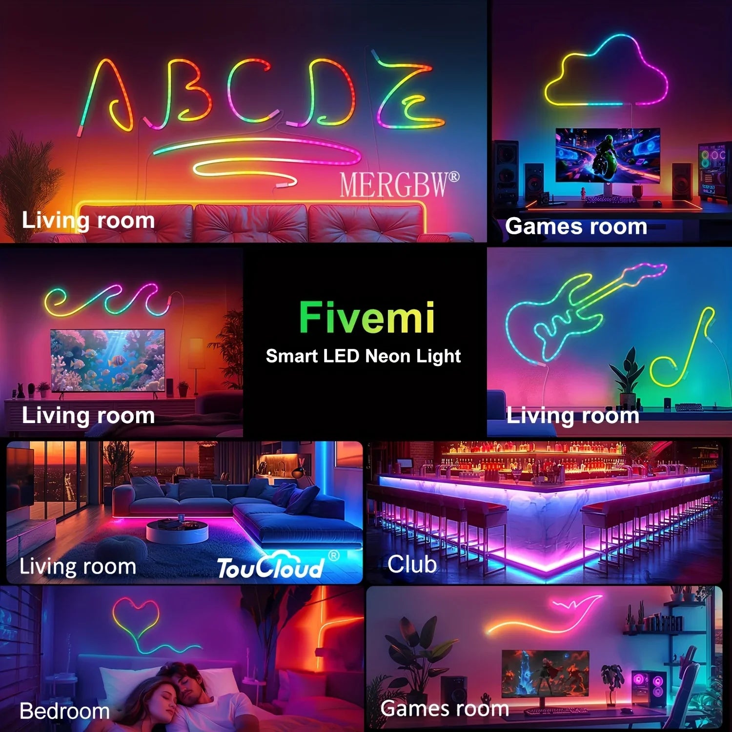 5V USB RGBIC Neon LED Strip Lights with Bluetooth APP Control Music Sync Waterproof Flexible Tape for Gaming Room Party Decor