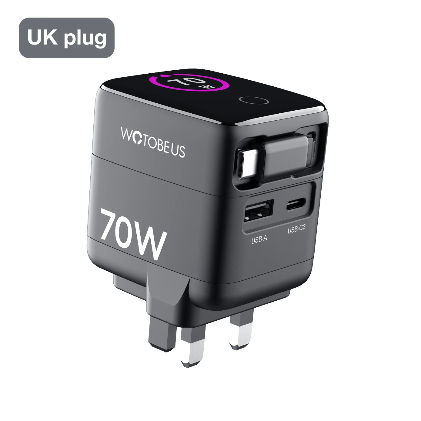 70W GaN USB-C Charger With Retractable Cable Power Adapter 65W PPS 45W Fast Charging for iPhone 17 Galaxy MacBook iPad