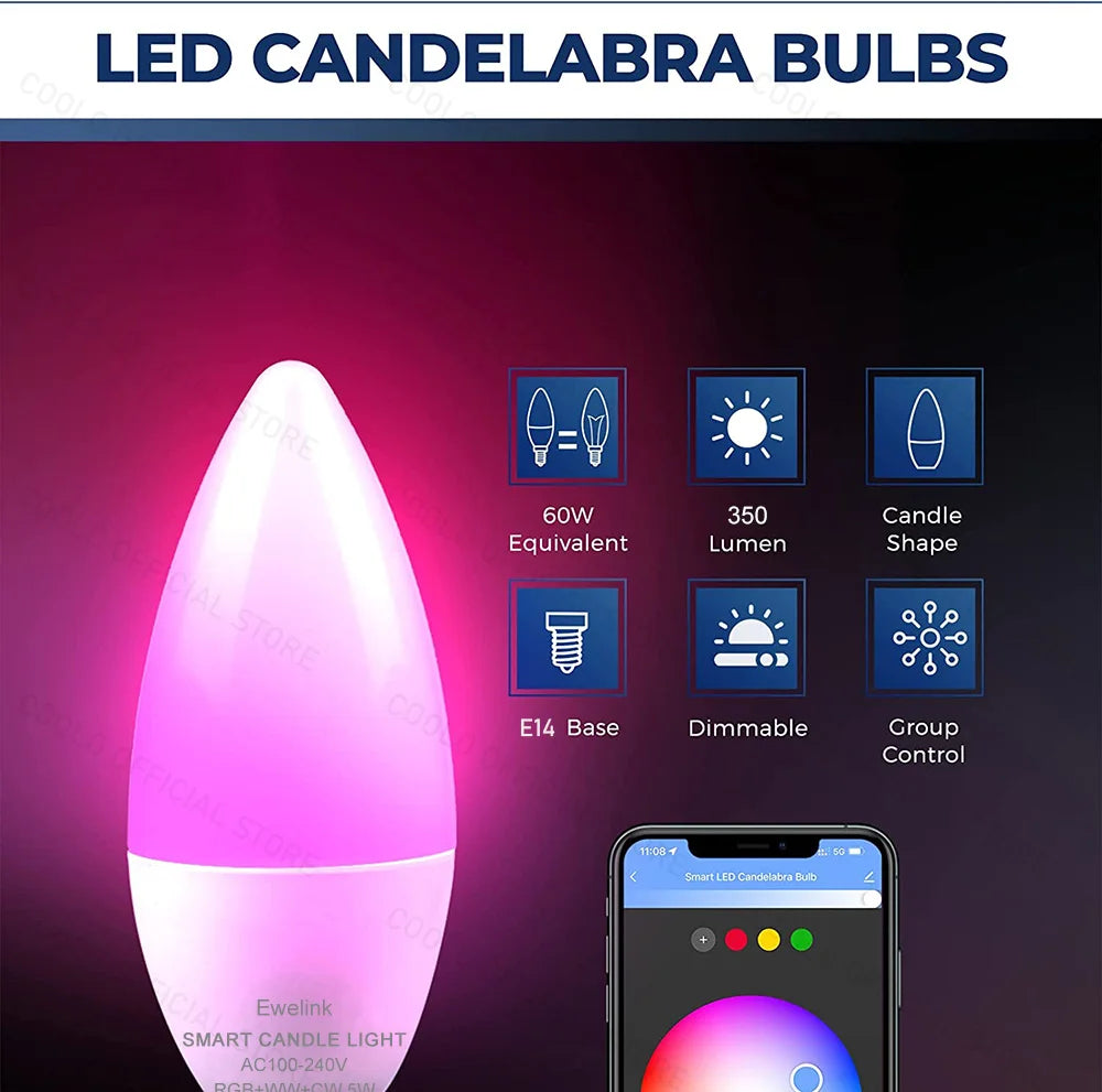 Ewelink E14 Smart Wifi Led Light Bulb Zigbee RGBCW Candle Lamp Works With Alexa Amazon Google Home Yandex Alice Smartthings