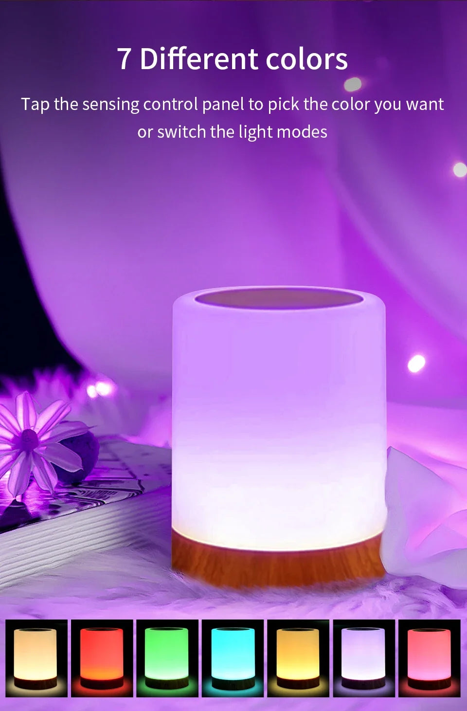 Touch Bedside Table Lamp RGB USB Rechargeable Night Light NightStand Desk Lamp Bedroom Decoration Kids Gift Dining Table Light