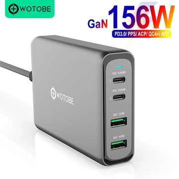 156W GaN Desktop Charging Station 2C2A-Ports USB C Charger PD3.0 PD100W PPS QC4 For iPhone 17 Samsung iPad MacBook Tablet