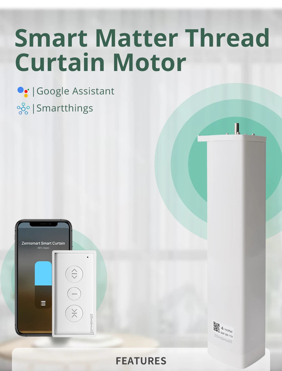 Zemismart Matter Over Thread Smart Curtain Motor Google Home App Samrtthings App Control Automatic Curtain System