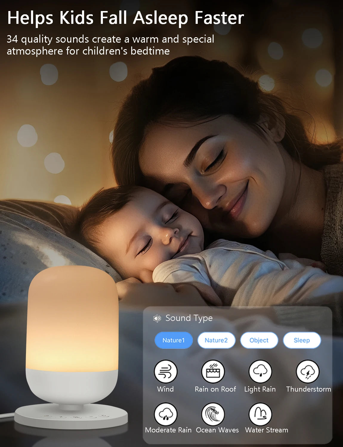 Tuya App Smart White Noise Machine Baby Sleep Sound Machine Colorful Night Lights 34 Soothing Sounds Supports APP Remote Control