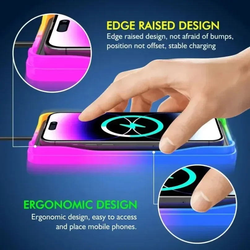 Car 100W Wireless Charger Pad ON/OFF RGB Anti Slip Base Phone Holder for iPhone 16-12 Samsung Xiaomi AirPods Pro 2 Fast Charging