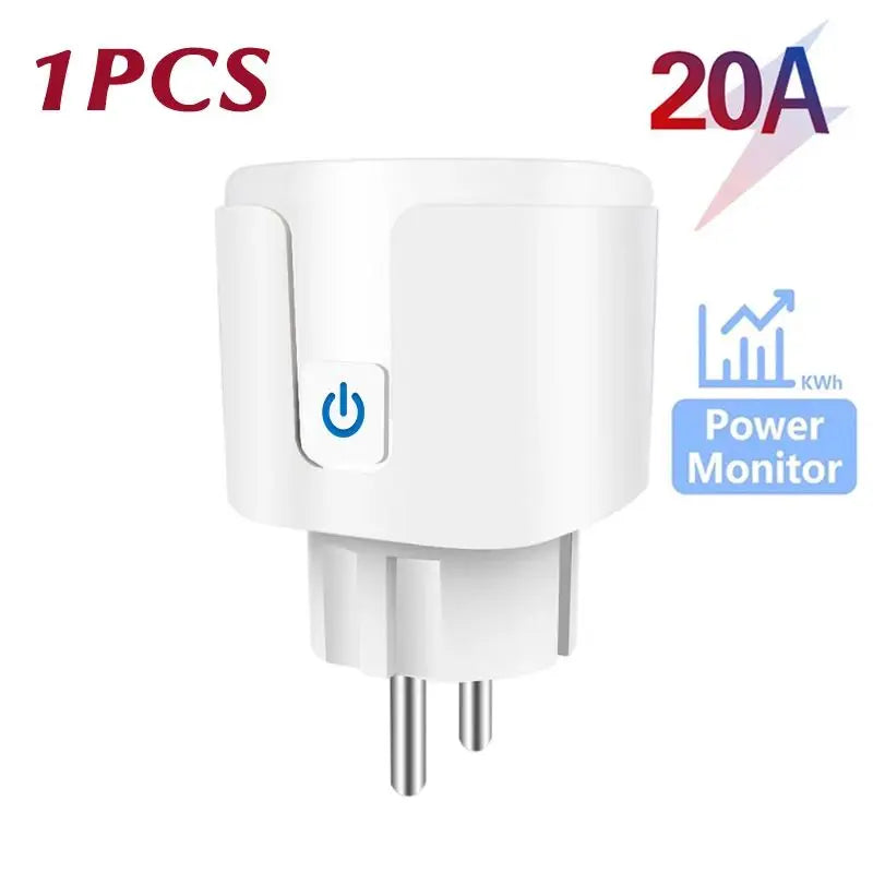 Tuya WiFi Smart Plug 16A/20A EU Smart Socket With Power Monitoring Timing Function Smart Life APP Voice Control Via Alexa Google