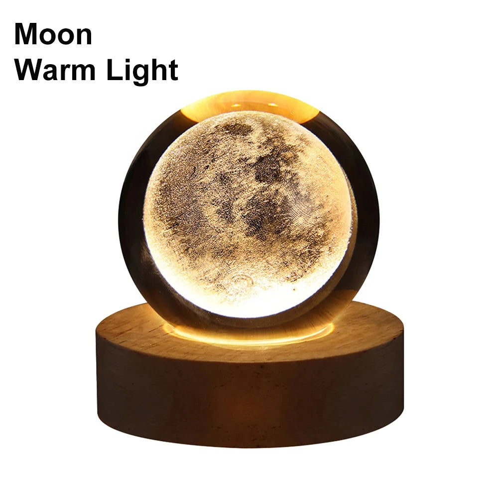 6cm Bedside RGB Lamp Solar Theme Cosmos Series Crystal Ball Night Lights Milky Way Moon Small Ornaments for Desk Creative Gift