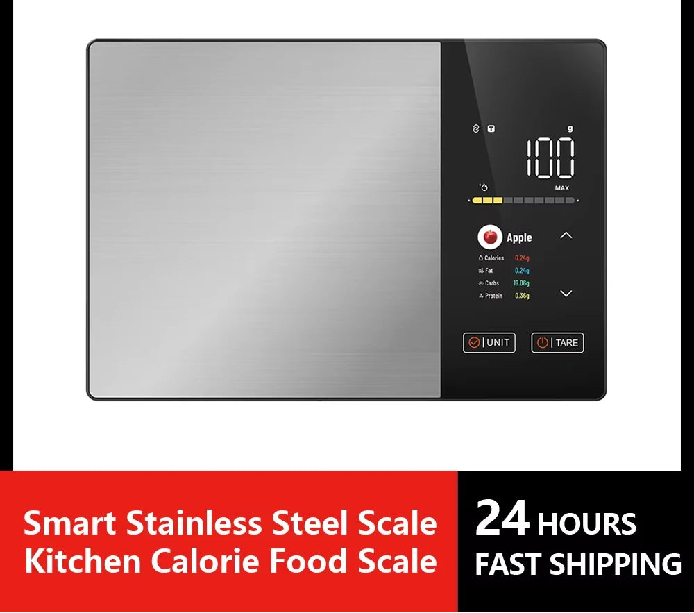 Smart Kitchen Scale Stainless Steel Food Calorie Protein Fat Carbs Nutritional Calculator 11LB/5kg Weight for Healthy Cooking