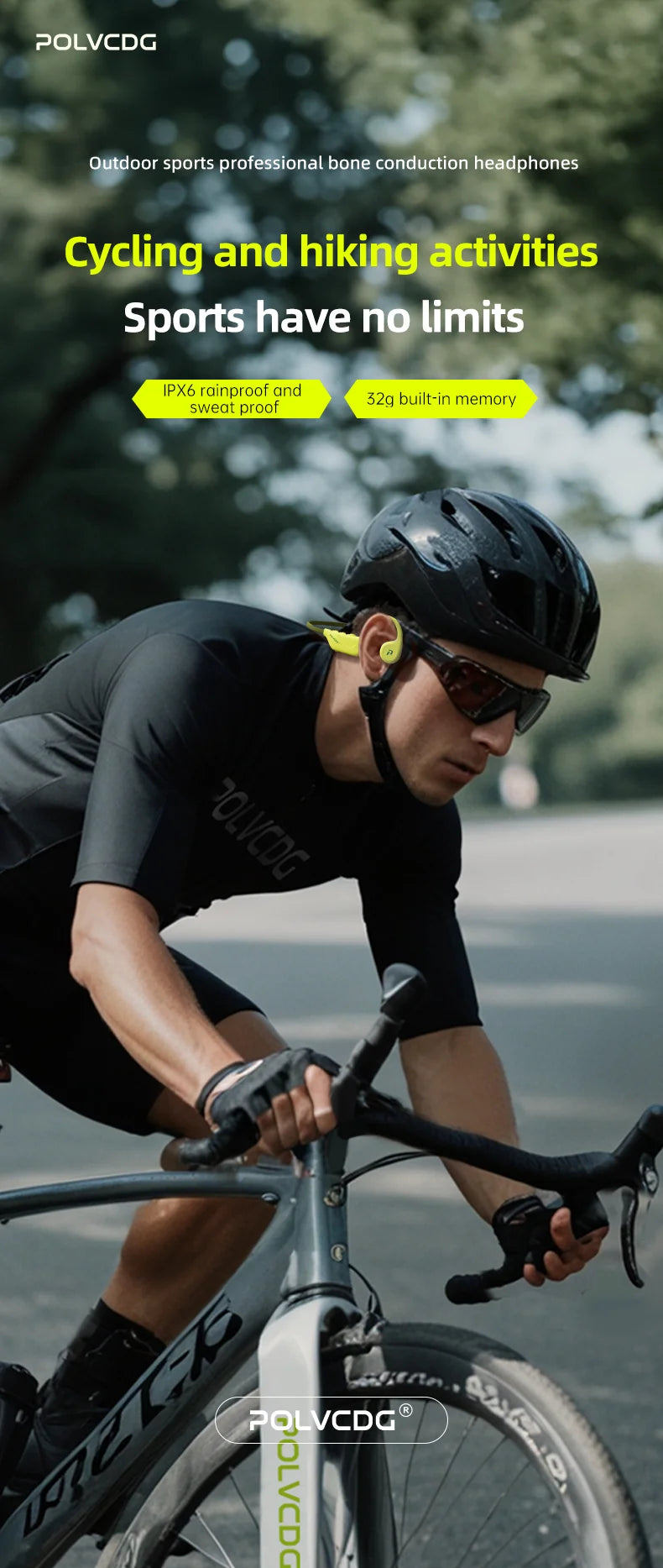 POLVCDG X1 Bone Conduction Cycling Earphones 32GB Memory Bluetooth 5.4 Open Running Headset Sports Technology 2025 Model