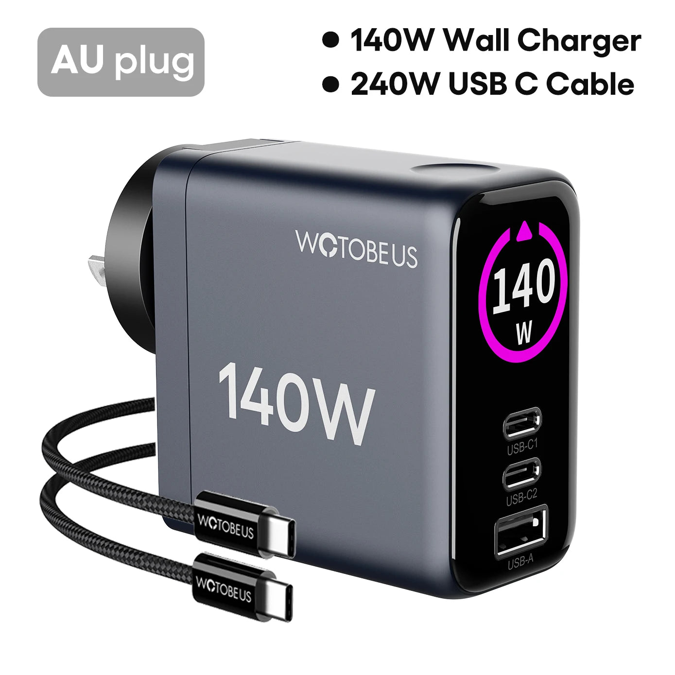 140W GaN USB-C Wall Charger 3-Port Power Meter,PD3.1 140W PD100W PPS 65W 45W QC5 for MacBook Pro iPhone 17 16 Galaxy S25