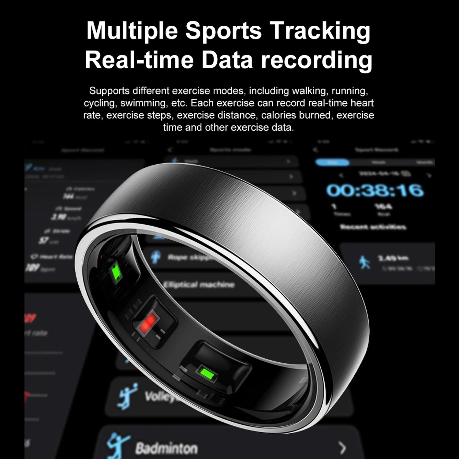 R10 Smart Ring with Charging Dock Men Women Health Sleep Heart Rate Monitoring IP68 & 5ATM Waterproof Multi-sport Mode