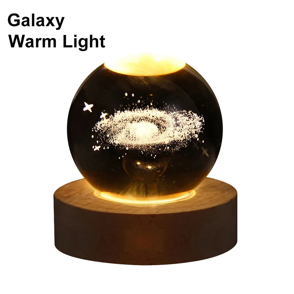 6cm Bedside RGB Lamp Solar Theme Cosmos Series Crystal Ball Night Lights Milky Way Moon Small Ornaments for Desk Creative Gift