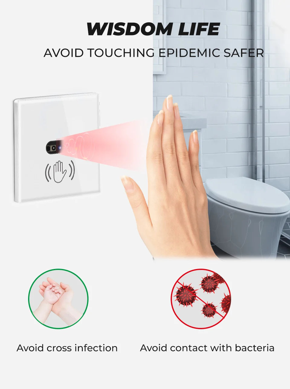 Wall Smart Light Switch Infrare IR Sensor No Need Touch EU Glass Screen Panel Electrical Power Auto On Off Lamp