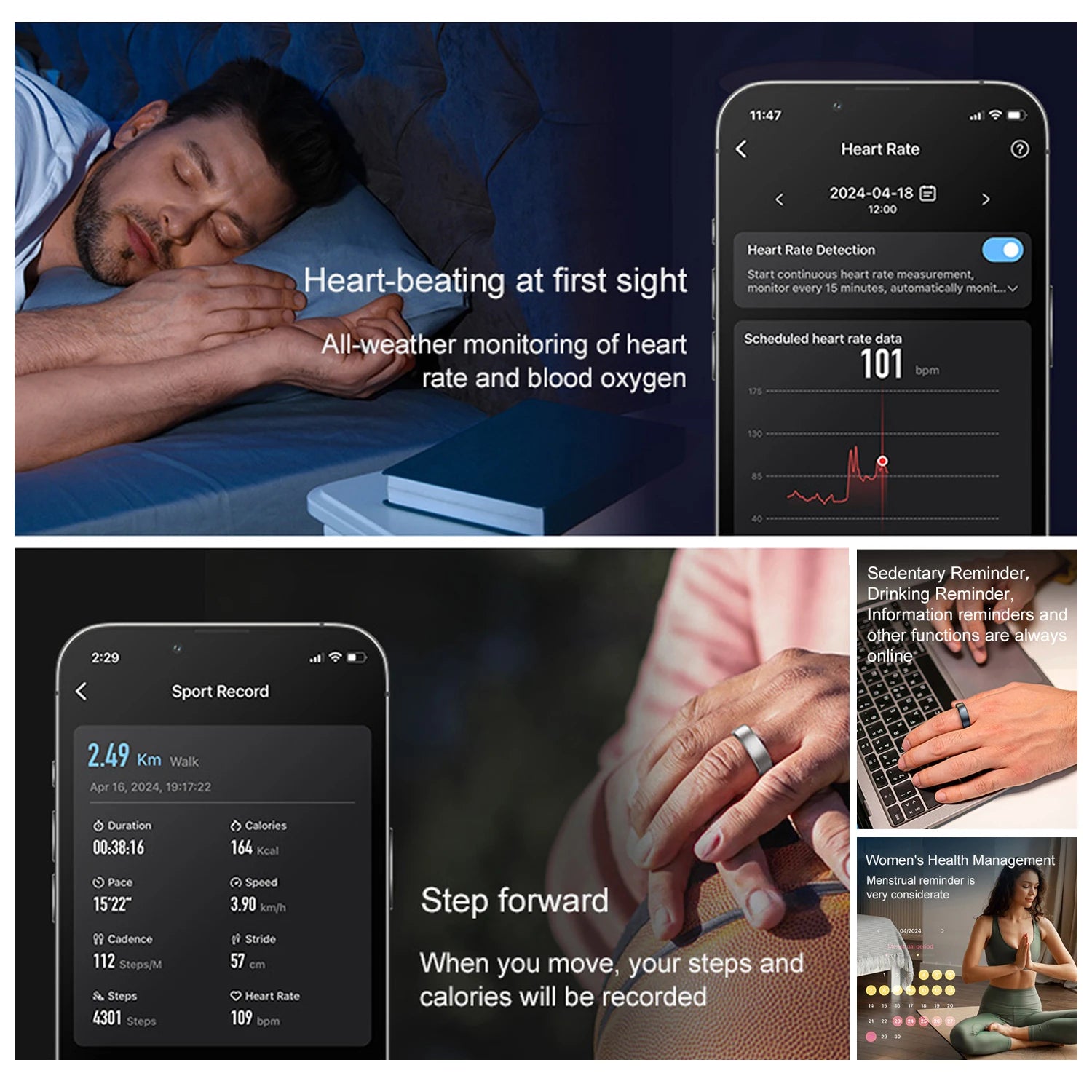 R10 Smart Ring with Charging Dock Men Women Health Sleep Heart Rate Monitoring IP68 & 5ATM Waterproof Multi-sport Mode