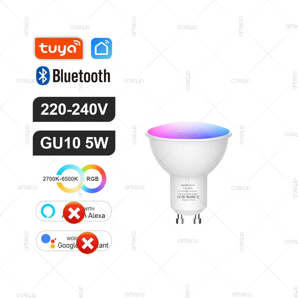Tuya E27 GU10 E14 Bulb WiFi Zigbee Bluetooth,Dimmable Smart LED Lamp 2700-6500K RGBCW,LED Light Bulb Work With Alexa Google Home
