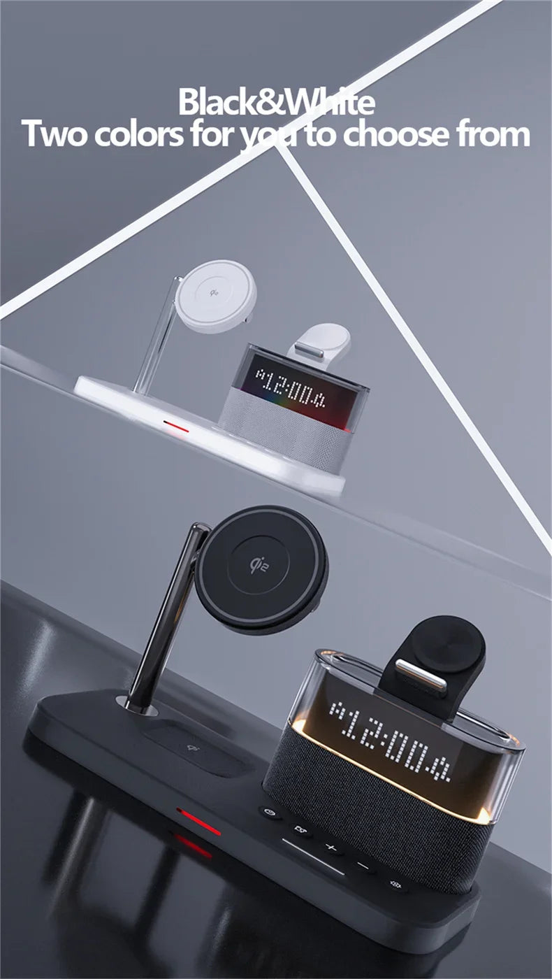 Qi2 5 In 1 Magnetic Wireless Charger Stand LED Night Light Alarm Clock for Samsung iPhone IWatch Airpods Fast Charging Station