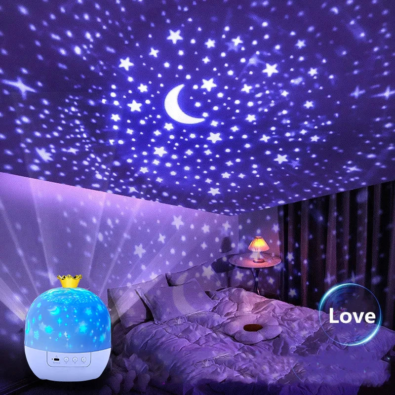 Crown Star Light Projection Rotating Star Bedroom Ceiling Atmosphere Night Lamp Stars Childrens Birthday Gift with Films Sheet